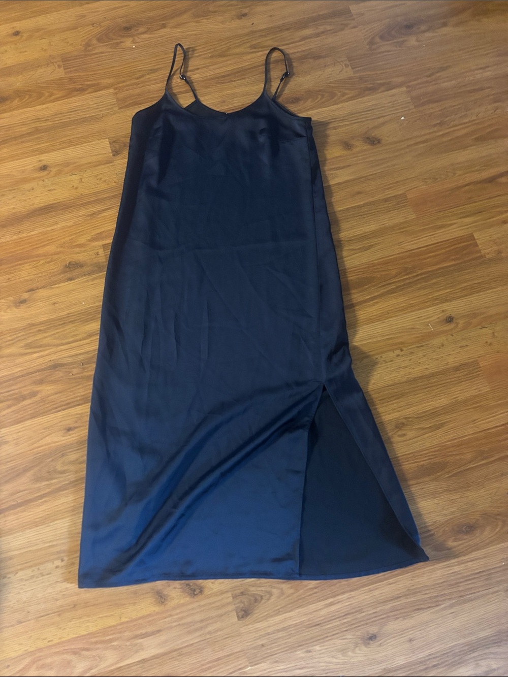 Navy Slip Midi Dress with Side Slit